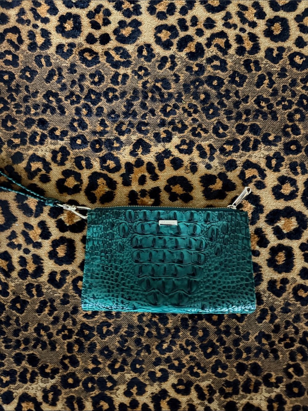 Brahmin Teal Croc-Embossed Wristlet